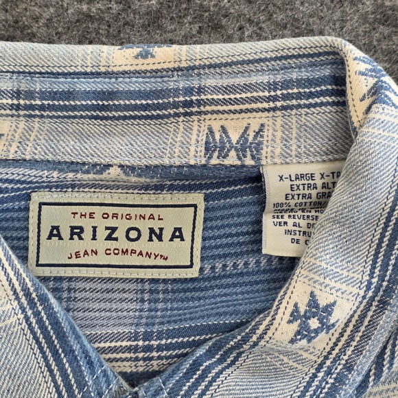VTG Arizona Jean Co Men XL Blue Southwestern Aztec Plaid Long Sleeve Button Down - Picture 4 of 12